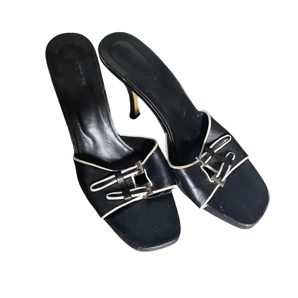 Vintage Black/White Leather Heel Sandal Size 9